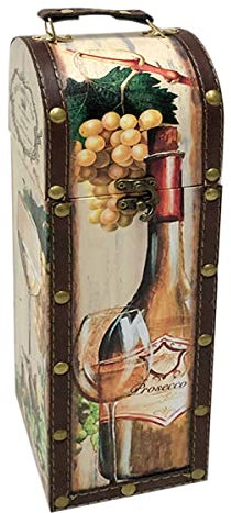 Caja Decorativa para Botella de Vino de Madera Botella y Copa. Botelleros. Cajas Multiusos. Menaje de Cocina. Regalos Originales. 11 x 11 x 36 cm