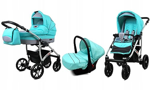 BabyLux® Kinderwagen Set 3 in 1 - Largo - incl. Babywanne, Buggy Sportsitz, Auto-Babyschale - Autositz - Kinderwagenset - Kombikinderwagen mit Wickeltasche, Regenschutz usw.