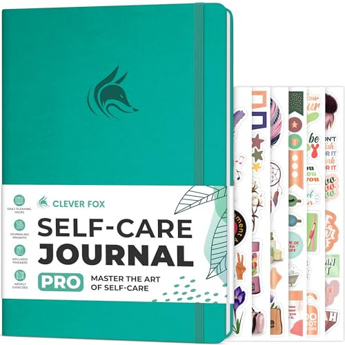Clever Fox Self-Care Journal Pro – Wellness- und tägliche Reflexions-Notizbuch – psychische Gesundheit, Meditation & Stimmungs-Tagebuch für Frauen, 17,8 x 25,4 cm, Türkis