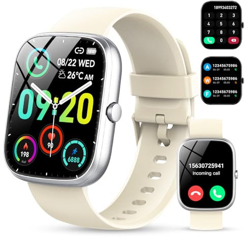 Smartwatch Uomo Donna,1.91 Orologio Smartwatch,con Effettua/Risposta Chiamate,100+ modalità Sportive con Sonno/Cardiofrequenzimetro,SpO2,Fitness Tracker,Contapassi,IP68 Impermeabile(Bianco sporco)