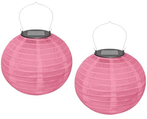Ledeak 2 Stück Fotovoltaik-Laternen im Freien, 20 cm Polyester wasserdichte LED-Solarleuchte im Freien, runde chinesischen orientalischen Stil Laternen für Hochzeit Haus Garten Terrasse Party