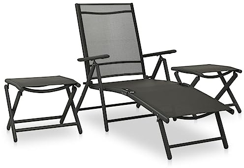 KTHLBRH Outdoor Lounge Garten möbel draußen Balkon Tisch und stühle 3-TLG. Garten-Lounge-Set Textilene und Aluminium Schwarz