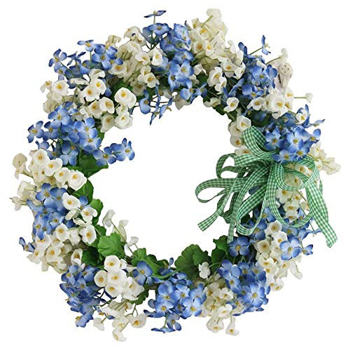 TsoLay Artificial Door Wreath, Artificial Flower Blue & White Handmade Wreath, for Front Door Wall Window Wedding Party Decor