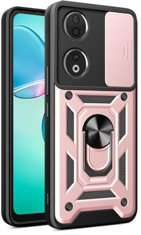 COMAKU Coque Armor pour Honor 90 Smart 5G, Housse TPU+PC Antichoc avec Coulissante Couverture et Anneau Béquille Support - Or Rose