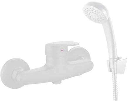 INGUZ | Grifo Ducha con Alcachofa de Mano | Con Cartucho Cerámico 35mm, Incluye Flexible | Grifo de Pared con Mezclador Monomando | Grifo Baño con Soporte Ducha Pared y Manguera Extensible, Blanco