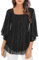 Flikity Dresses Tops for Women UK, 3/4 Sleeve Tops for Women UK Ladies Tops Size 16-18 Chiffon Tops for Women UK Womens Blouses Shirts Evening Night Out Tunic Tops L Shiny Black