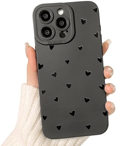 NITITOP Compatible for iPhone 15 Pro Max Case Cute Cool Heart Black Design for Girls Women Soft TPU Shockproof Protective Girly for iPhone 15 Pro Max - Heart