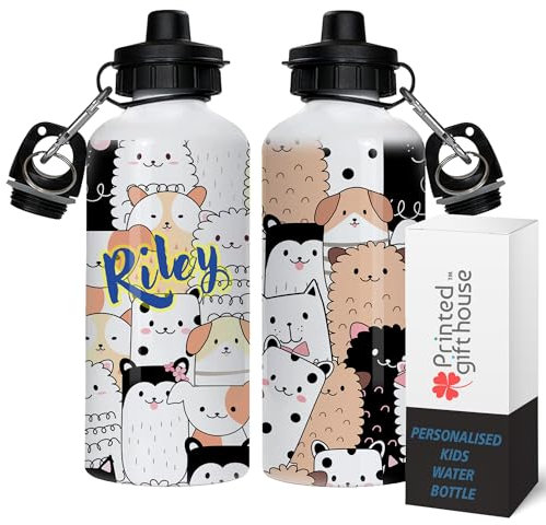 Eliphs Personalized Stainless Steel Kids Water Bottle - Small, Durable, and Leak-Proof Metal Water Bottle for Girls & Boys, Perfect for School (Cute-Cats)