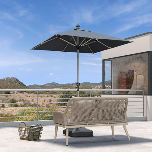 PURPLE LEAF Sonnenschirm Quadratisch 180 x 180 cm Alu Gartenschirm Kinckbar Marktschirm mit Kurbel zum Öffnen Schließen UV-beständig Terrassenschirm Wasserdichter Mittelstockschirme für Gärten, Grau