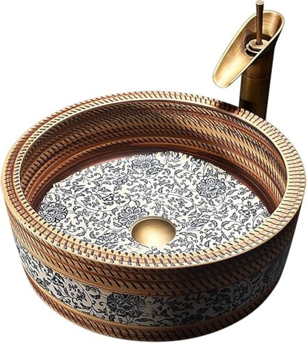 PXDRB Lavabo de Arte Porcelana Fregadero de Recipiente Vintage, Lavabo de Arte de Porcelana de baño Duradero, Lavabo de tocador