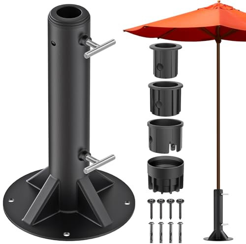 Dolibest Robuster Schirmhalter mit Kunststoffhülse, vollständig geschweißter Stahl-Terrassenschirmständer bis zu 5,1 cm Stangen, Outdoor-Schirmständer für Terrassentisch, Balkon, Decks, Docks