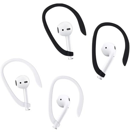 2 Pairs Ear Hooks for AirPods, EarHooks Compatible with AirPods 1, 2, 3, 4, Pro, Pro 2, Anti-Slip Sports Ear Hooks for Running, Jogging, Cycling, Exercise, Silicone Hooks for AirPods, White and Black