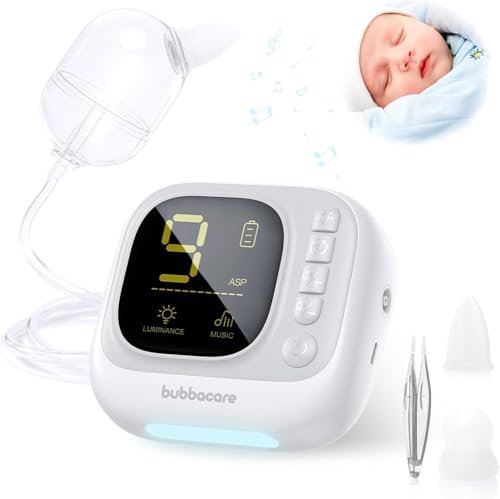 Bubbacare Nasensauger Baby Elektrisch - 9 Saugstufen, 2 Silikonspitzen, Musik & LED-Licht, für Neugeborene & Kleinkinder