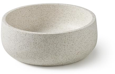 MG Valencia Lavabo da Appoggio Bagno in Cemento + Graniglia di Marmo Naturale Modello FIRENZE WHITE 39x39x14 cm. Lavandino Bagno Rotondo Bianco con Scarico Lavandino 4,5 cm