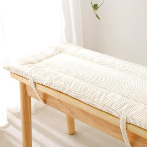 XIEMINLE Langstuhlkissen, rutschfestes Bankkissen mit Band, waschbar, 2- und 3-Sitzer-Sofakissen, Innenmöbel, Sitzmatte für Esszimmer, Bank, Schaukelstuhl, Zuhause (100 x 35 x 3 cm, Weiß)