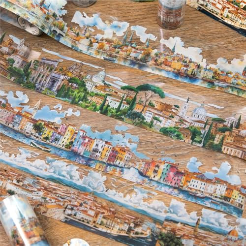 Ta Merry Aesthetic Scrapbooking Zubehör Stickers 4 Rolls, Travel Themed PET Washi Tape Aesthetic stickers für Scrapbooking,Bunt Aufkleber Fotoalbum,Journaling,Bullet Journals(Tour Around Europe)