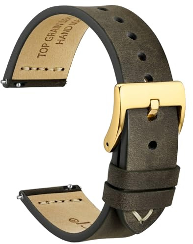 WOCCI 20mm Antikes Uhrenarmband für Herren, Sattelleder, Goldener Schnalle (Grau Braun)