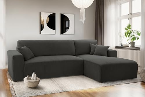 AXLIVING Catea Eckschlafsofa mit Bettkasten R – Dunkelgraues Ecksofa 279cm