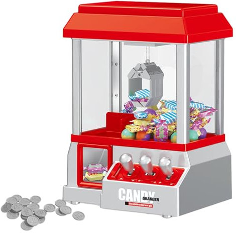 Mini-Klauenmaschine, Arcade Toy Grabber Machine für Kinder, Candy Machine Retro Carnival Music und 24 Spielmünzen, Geburtstags-Geschenkset, Süßigkeiten, Spielzeug oder kleine Preise