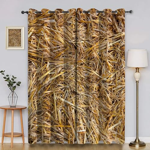 Vorhang Stroh mit Ösen，Blickdichte Vorhänge, Weizenstroh Verdunklungsvorhänge Gardinen Thermo Vorhänge Blackout Curtain für Schlafzimmer Wohnzimmer H165 x B75 cm (2er Pack) CLA8473
