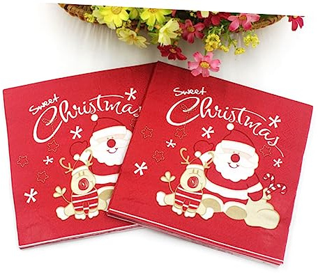 Homoyoyo 20stücke Weihnachtsmannmotiv Servietten aus Zellstoff für Feiertage Bedruckt mit Elch und Weihnachtsmann für Weihnachtsfeiern Gastgeschenk