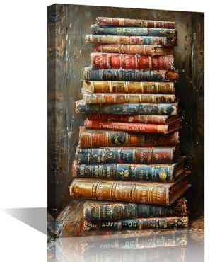 TISHIRON Antikes Buch, Leinwand, Wandkunst, Gemälde, Vintage-Wanddekoration für Wohnzimmer, 1 Stück, gerahmt, modernes Kunstwerk für Zuhause, Schlafzimmer, Dekoration, 45,7 x 30,5 cm