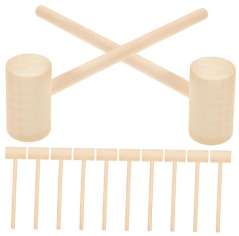 KOMBIUDA 24 Mini Martillos de Madera Ergonómicos para Niños, Herramienta Ligera para Manualidades y Juegos en Fiestas, Pack Adecuado para Horas de Diversión