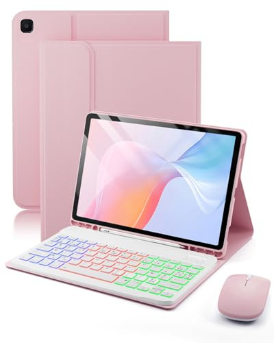 pour Samsung Galaxy Tab S6 Lite (2024/2022/2020) 10.4 Pouces Coque Étui avec Bluetooth sans Fil Français (AZERTY) Clavier Rétroéclairé Et Souris Protection Design magnétique Backlight Keyboard Case