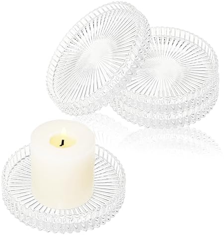 GETRICH Kerzenteller Glas 9 cm, 4 Stück Kerzenuntersetzer Transparent, Rund | Kerzenständer Glas für Stumpenkerzen, Kerzen Untersetzer für Party Dekoration,Tischdekoration, Hochzeit, Weihnachten, Spa