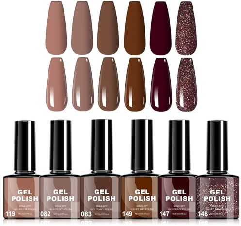 Brunt, UV-nagellack, naken hudfärg, 6 färger, UV-nagellack, rostade kastanjer, choklad, höst, vinter, gelnagellack, nagelkonst, manikyr, julmanikyr