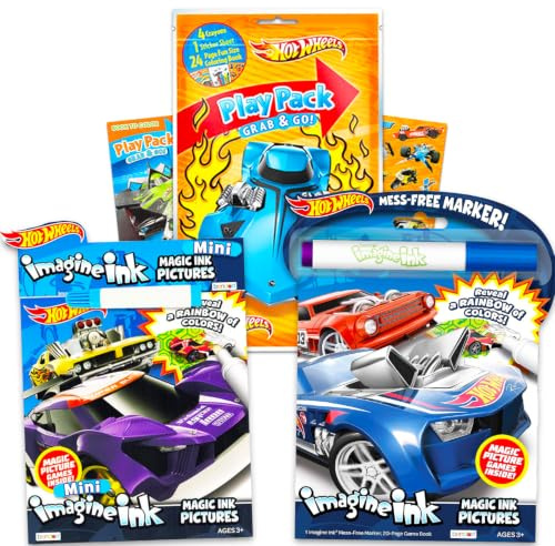 Hot Wheels Imagine Ink Mal-Super-Set – Bündel mit 3 Rennwagen stellen Sie sich vor, Tinte schmutzfreie Malbücher für Kinder, Hot Wheels Partygeschenke und Aktivitäten