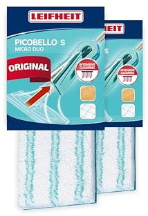 Leifheit Wischpad Picobello S, Micro Duo 2-Faser-System 2er Set | 2 Ersatzbezüge, 27 cm Wischbreite, Spezialborsten für Fugen und Strukturflächen, Mikrofaser, waschbar bei 40°C