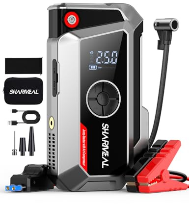 SHARMEAL 8000A Jump Starter Power Pack with 250 PSI Air Compressor(all Gas/12L Diesel), Car Jump Starter Power Bank, Car Battery Booster Jump Starter with Jump Leads, LED Light