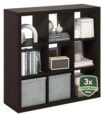 Furinno Cubicle Bücherregal, 9-Würfel Bücherregal, Cube-Organizer mit dreifach dickem Rahmen, Bookcase, 15.4 x 43.8 x 43.4, für Homeoffice, Wohnzimmer, Schwarz-Eiche
