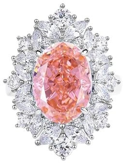 Mesnt Hochzeit Ringe, Damen 18 Karat Weißgold Luxuriöser ovaler 8-karätiger, im Labor hergestellter Padparadscha-Saphir mit Moissanit-Ring, Größe 57 (18.1)