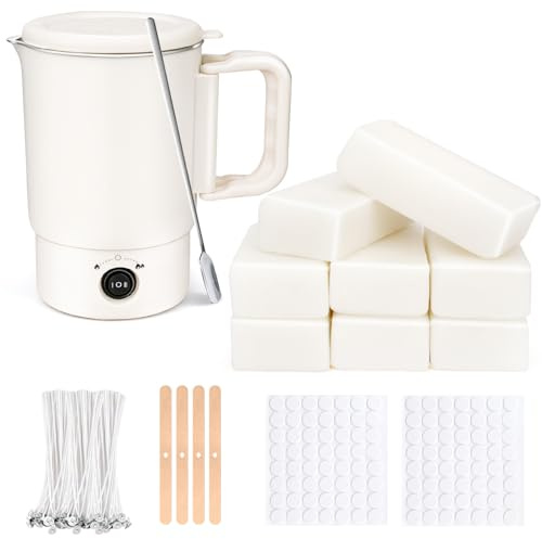 KEARLGMBH Kerzen Selber Machen Set, DIY Kerzenherstellung Kit für Erwachsene Anfänger Kinder mit 8 * 60g weiße Wachswürfel,100*Docht,Zauberpapier,Kerzendocht,DIY Sojawachs Kerzen Kit