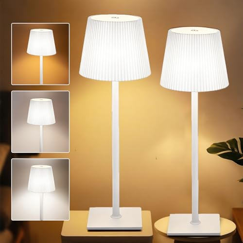 Xiake 2 Stück Dimmbare LED Akku Tischlampe,Dimmbar 2700K-6000K,IP54 Wasserdicht,3 Farbtemperatur Nachttischlampe für Nachttisch Schreibtisch Outdoor Esstisch Wohnzimmer,Balkon,Garten,Terrasse,Weiß