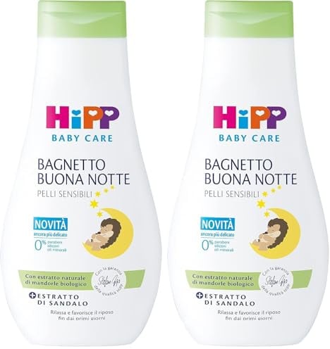 HiPP - Baby Care - Bagnetto Buonanotte, Bagnoschiuma per Bambini, Rilassa e Favorisce il Riposo, per Pelli Sensibili, con Estratto di Sandalo, 1 Flacone da 350 ml (Confezione da 2)