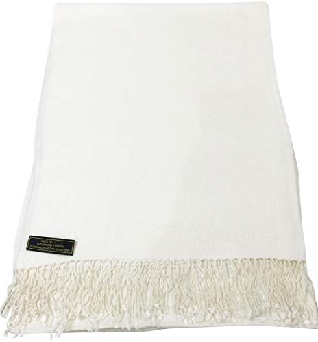 CJ Apparel Damen Handgefertigter nepalesischen Quasten Pashmina-Schal, Cremefarben An1026, One Size