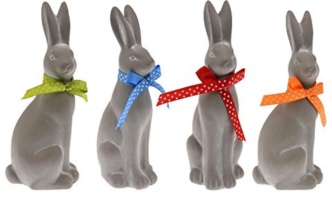 Osterhase aus Ton mit Farbiger Schleife 18 cm - Dekohase Osterdeko Orange