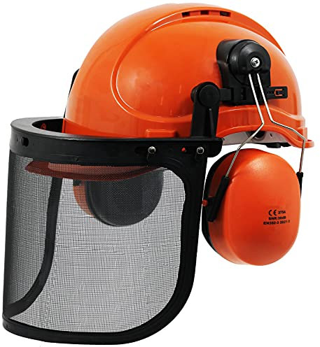 SPARES2GO Chainsaw Safety Helmet with Mesh Visor and Ear Muffs