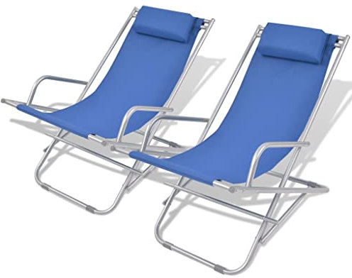 vidaXL 2X Liegestuhl mit Kopfstütze Klappbar Gartenliege Sonnenliege Relaxliege Gartenmöbel Liege Terrasse Balkon Garten Stahl Blau 69x61x94cm