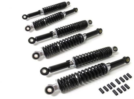 6x Stoßdämpfer 340mm Schwarz Tieferlegung Set passend für Simson Duo – Hydraulisch, 5-fach verstellbar, inkl. Reduzierhülsen