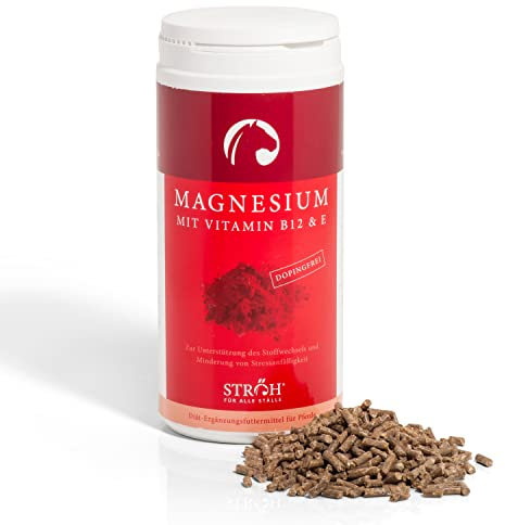 STRÖH Magnesium Pferd (1kg) • Mit Vitamin B12 & E • Vitamine für Pferde • Ergänzungsfuttermittel für Pferde • Magnesium Pellets