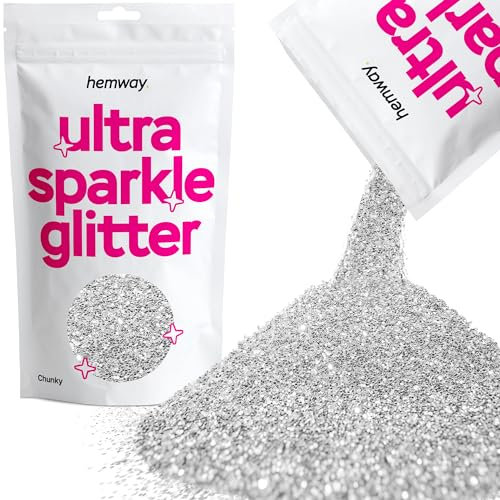 Hemway Ultra Sparkle Glitter - Silver | Chunky Metallic Flakes for Resin & Epoxy Crafts | Supplies for Tumblers, Festival, Hair, Face, Body, Eye & Nail Art Decoration | 100 g