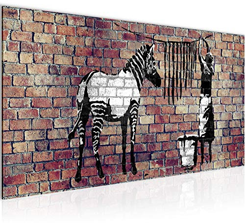 Runa Art Wandbild Banksy Washing Zebra 1 Teilig 100 x 40 cm Modern Bild auf Vlies Leinwand Graffiti Loft Wohnzimmer Braun 012912b