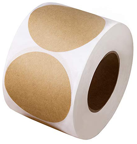 2 Inch Natural Brown Kraft Stickers (500 Per Roll) - Round Blank Stickers (Permanent Adhesive) for Store Owners, Crafts, O...