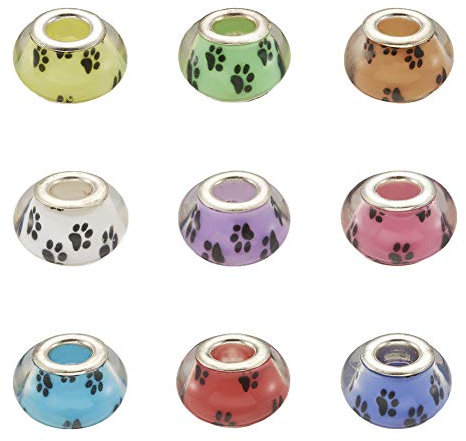 Craftdady 50 Stück 14 mm Pandora-Stil große Loch Acryl Abstandhalter, Rondelle-Perlen mit Hundepfoten-Aufdruck für Schlangenketten europäische Charm-Armbänder, Loch: 5 mm