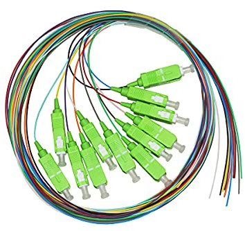 LINK LKSC12APC Lot de 12 câbles Pigtail Fibre Optique colorée, connecteurs SC APC Single Mode 9/125 Os2 Simplex 2 m