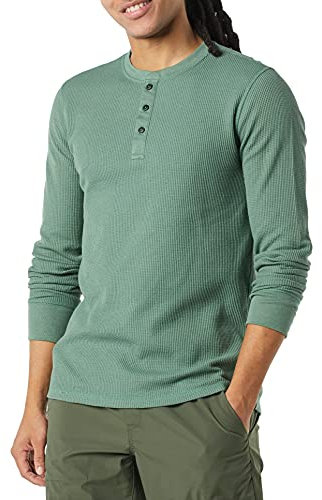 Amazon Essentials Men's Regular-Fit Long-Sleeve Waffle Henley Shirt, Green, L
